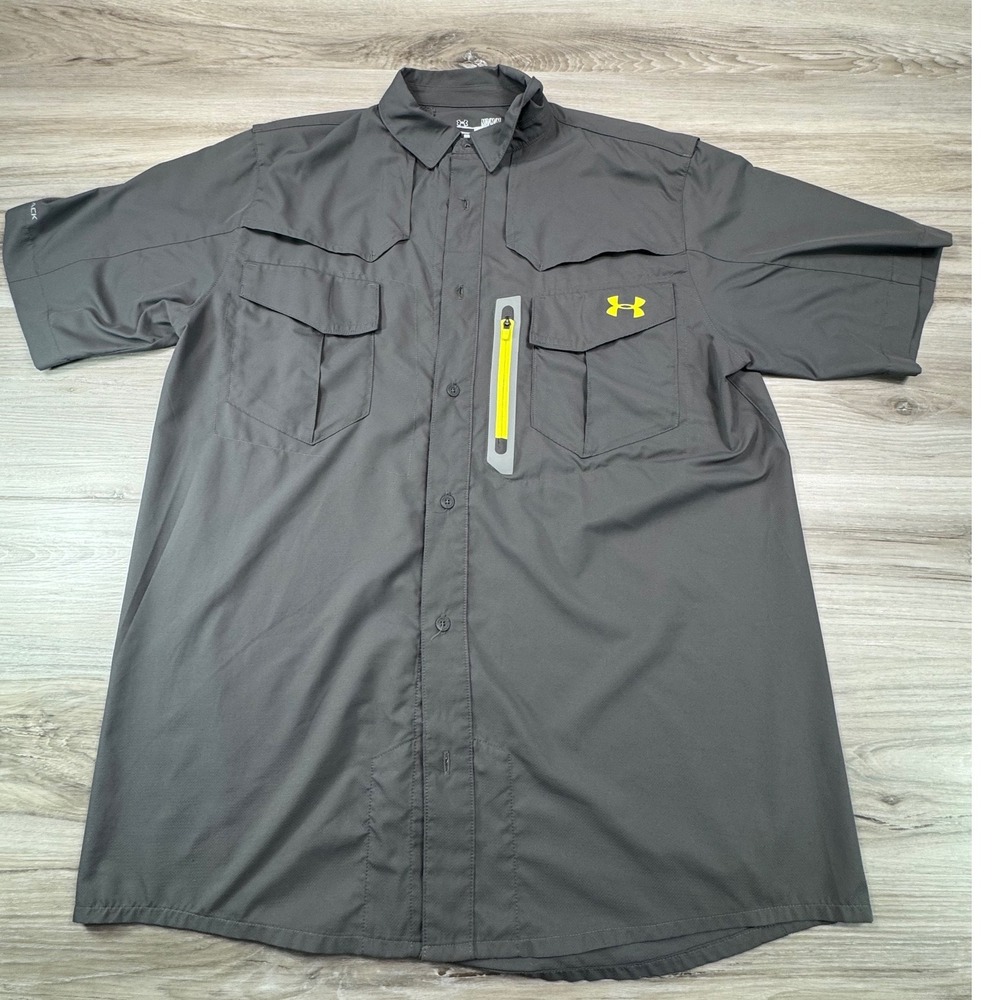 Under Armour Mens HeatGear‎ Coldblack Fishing Shirt Gray Short Sleeve Medium M